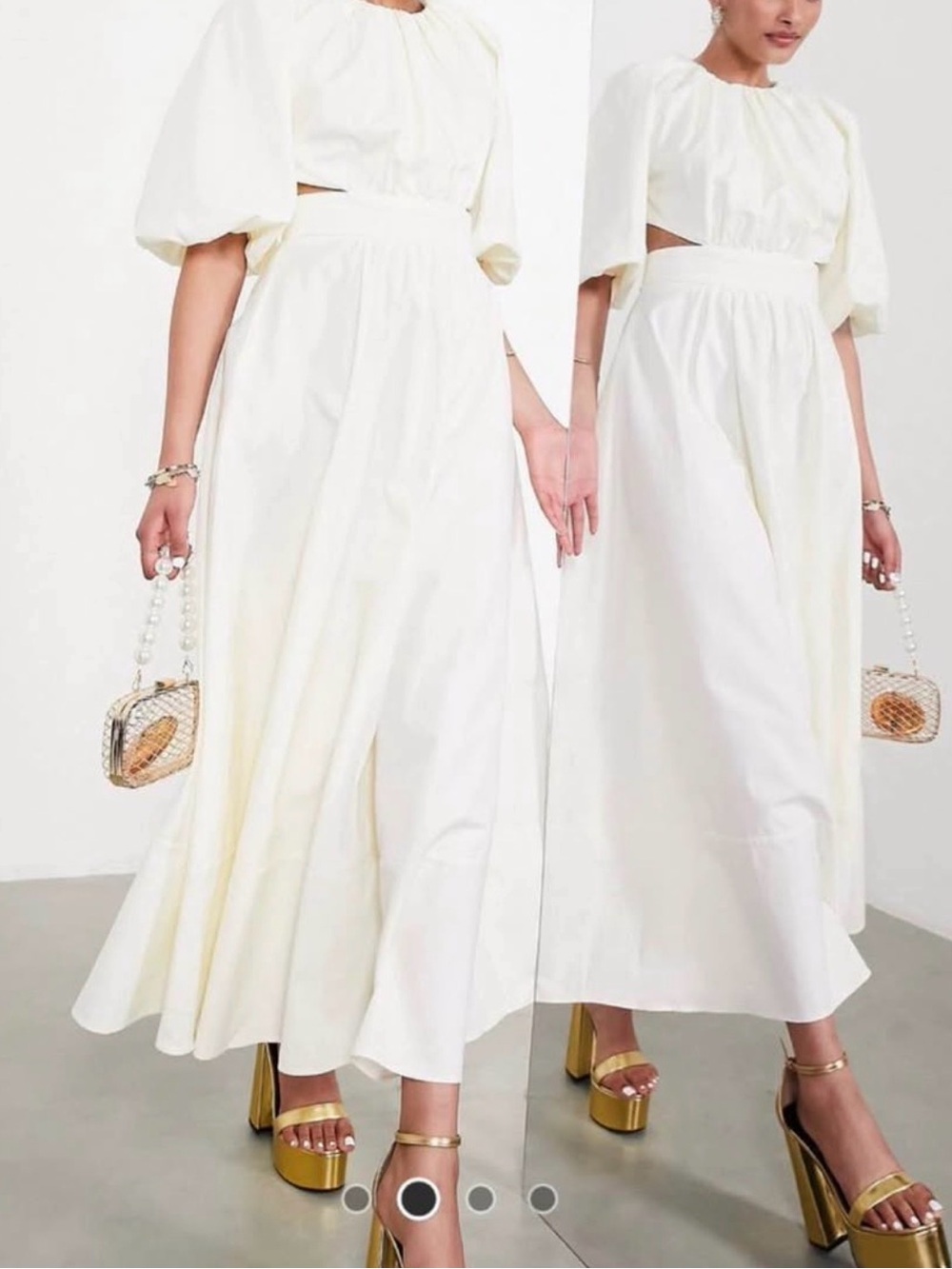 ASOS Cream Maxi Dress with Gathered Bodice and Puff Sleeves